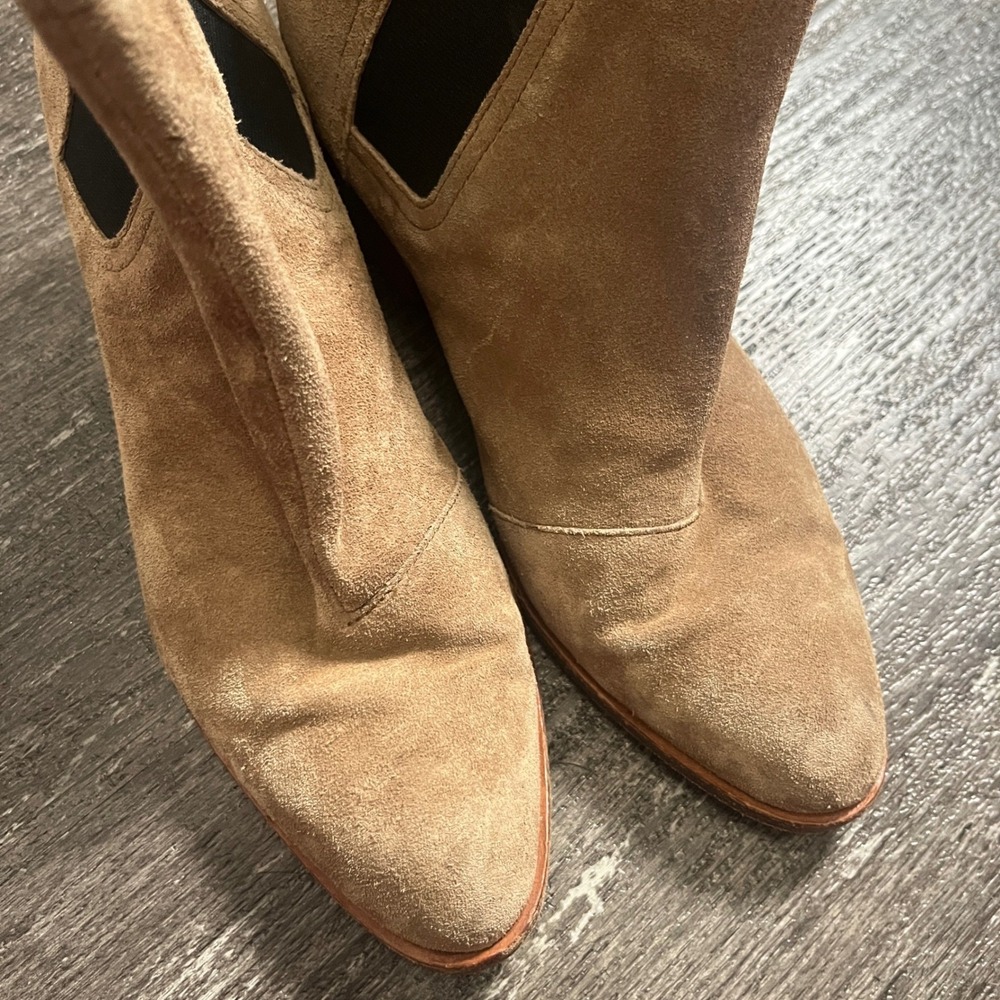 Rag & Bone Beige Suede Elastic Side Block Heel Ankle Boots Womens 6.5 - Picture 6 of 8